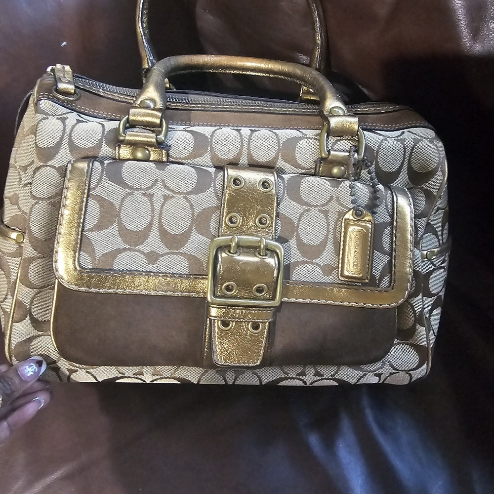 Coach Metallic Gold and Khaki Signature C Special Edition 2004 Satchel Bag